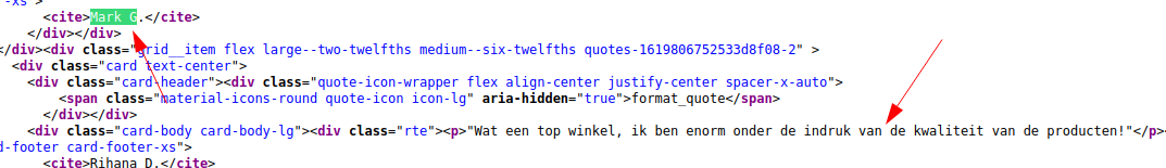 Deze review is vast in de paginacode opgenomen (hardcoded)!