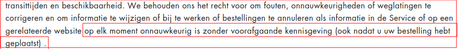 Voorwaarden wijzigen NADAT u bestelde!