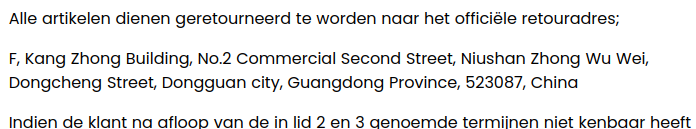 Retoursadres in China