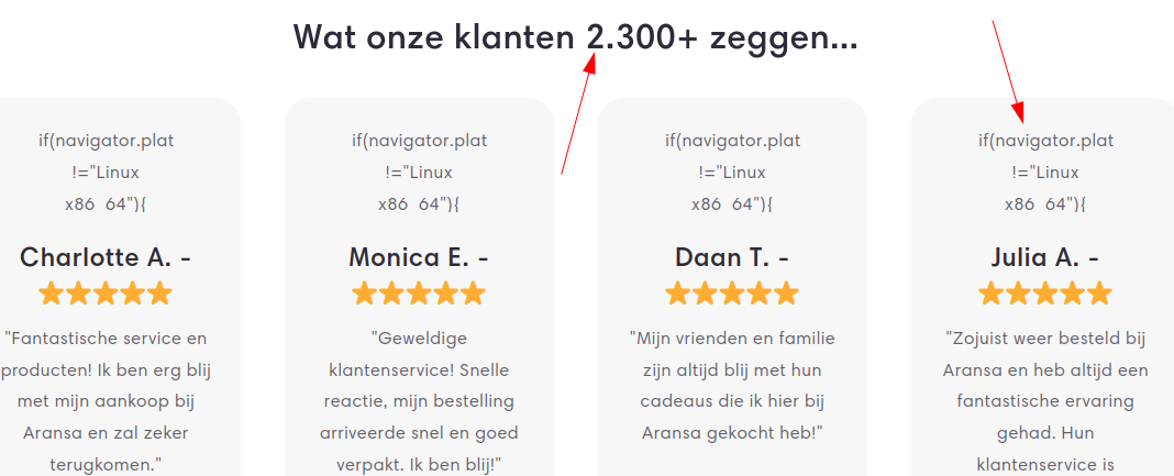 Fake aantal klanten en revieuws via Looxreview (fake)