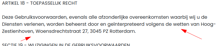 Uitsluitend wetten van webshopeigenaar gelden!