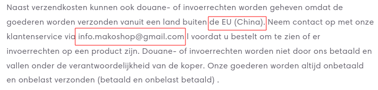 Gmail adres en verzending uit China!