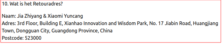 Retoursadres duidelijk vermeld.