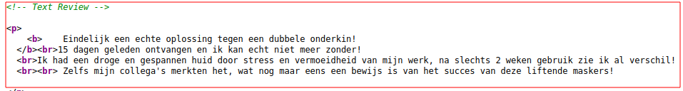 De review is fake en ligt vast in de webshop code (hardcoded)