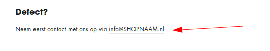 Contact mailadres voor retourneren!