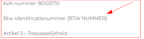 Template niet ingevuld bij BTW nummer?!