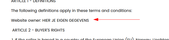 Deels ingevuld template.