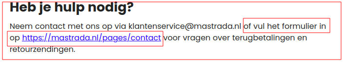 Nep link naar niet aanwezig retoursformulier!