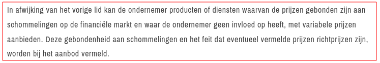 Variabele prijzen door wisselkoersen (levering buiten EU)