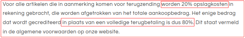 Boete van 20% maar staat NIET elders in de voorwaarden!