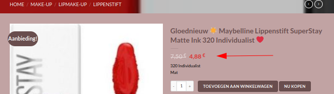 Aanbieding in de webshop