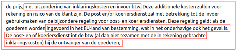 Van buiten EU en inklaring / BTW kosten koper.