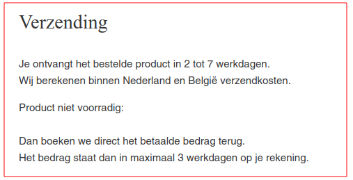 ALLE afleveringsvoorwaarden! 