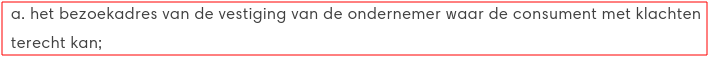 Geen bezoekadres, strijdig met eigen voorwaarden!