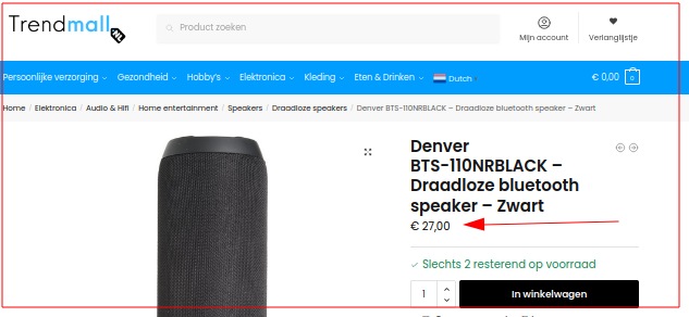 Aanbieding in de webshop.