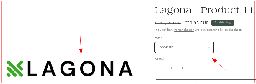 Selecteer "rare" ringmaat toont winkellogo (foutje)