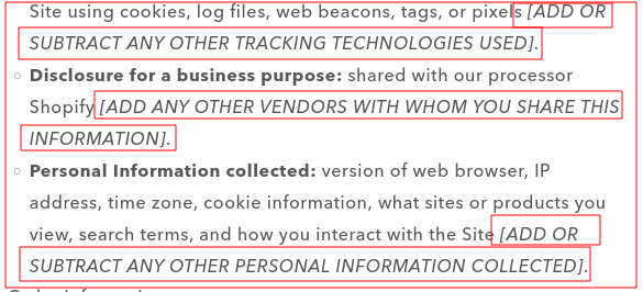 Lege / niet ingevulde shopify templates