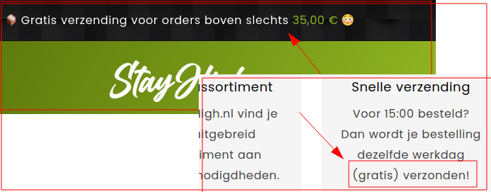 Dus WEL of NIET gratis verzending (tegenspraak)