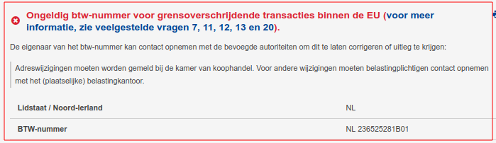 Ongeldig / vals BTW nummer!
