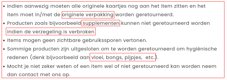 GOED KIJKEN of u wel kunt retourneren!