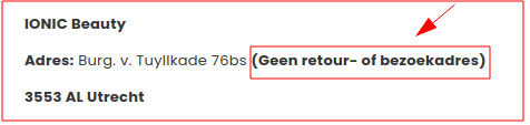 Dus geen bedrijfs- of bezoekadres bekend!