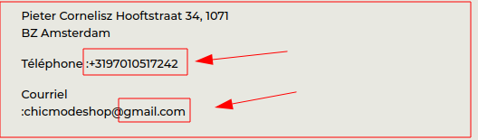 Het telefoonnummer en gmail adres