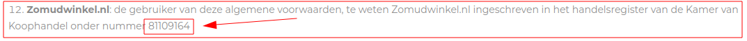 Gebruikte KvK nummer.