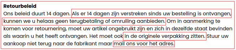 ZEER NADELIG VOOR U (na bestelling NIET na ontvangst!)