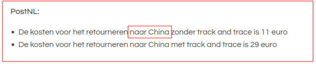 En retourneren naar China (andere webshop dus!)