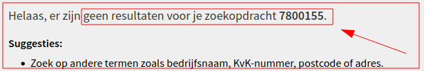 KvK nummer niet gevonden!