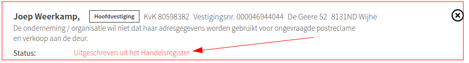 Mogelijk misbruikte KvK nummer is uitgeschreven!