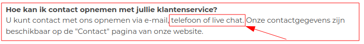 Geen telefoonnummer of live-chat op webshop gevonden!