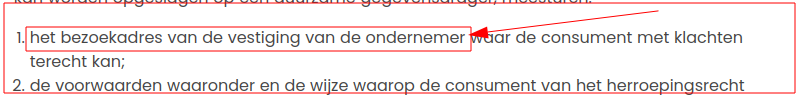 In strijd met eigen voorwaarden geen bezoekadres vermeld!