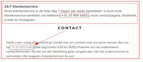 Webshops hebben hetzelfde telefoonnummer!