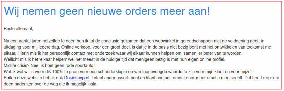 Aankondiging op webshop