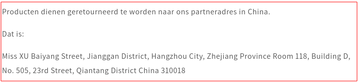 Retourneren ook naar China!