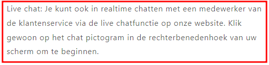 Die "live chat" is er dus niet!