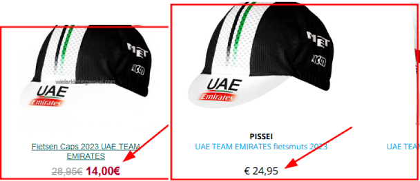 Links deze webshop, rechts officiele team webshop!