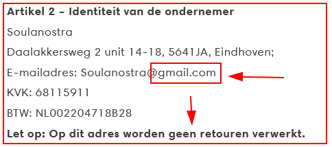 Gmial adres en geen retoursadres dus dropshipping!