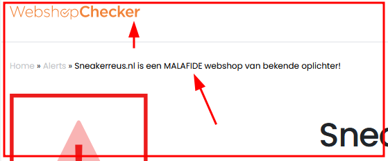 De waarschuwing op de echte webshopchecker.