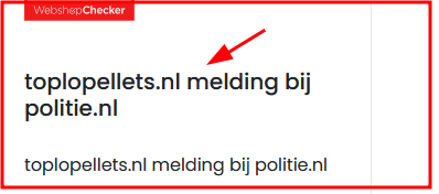 De melding op de echte site.