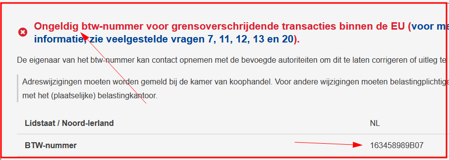 BTW nummer bestaat niet / FAKE!