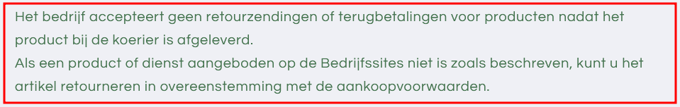 U kunt dus NIET retourneren!