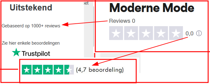 Rechts boven wat Trustpilot zegt