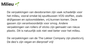 Screenshot van duurzameproductenshop.nl waarin een kopje milieu is opgenomen bij de product informatie