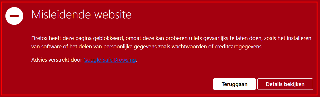 Melding van onze browser ABSOLUUT MIJDEN!