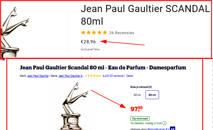 Boven aanbieding in de webshop - onder het "echte spul"