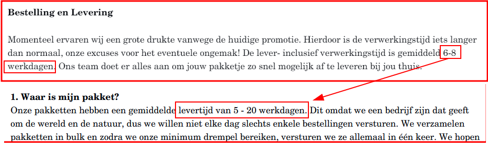 Boven leveringsvoorwaarden en onder FAQ