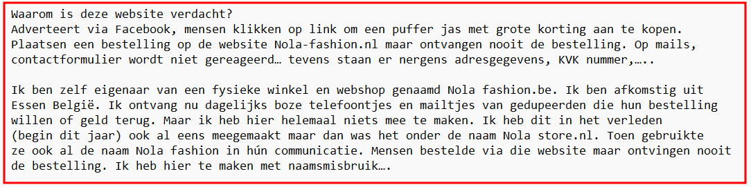 Dus nolafashion.be niet benaderen !