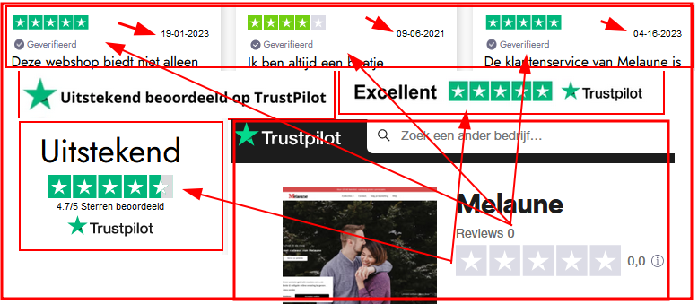 Rechts onder de echte Trustpilot!